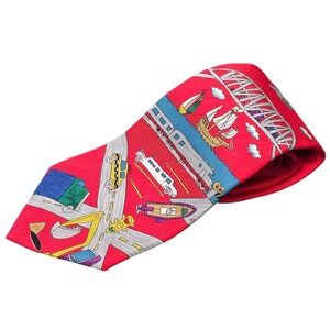 Save the Children Silk Tie Red Transportation Around the World Bobby Novelty USA